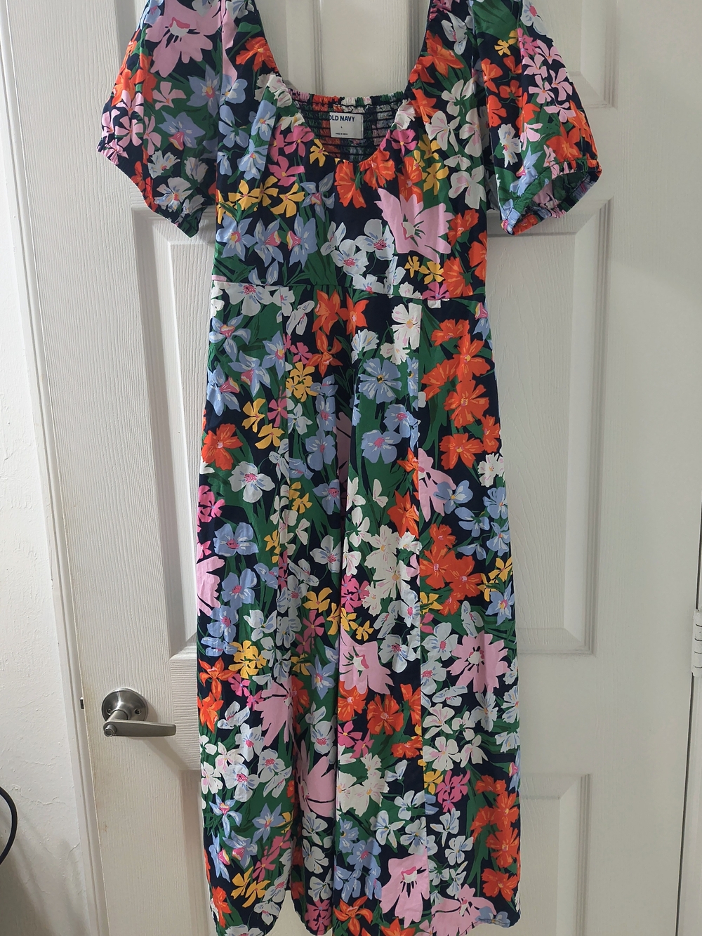 Old Navy Navy Floral Maxi Dress with Puff Sleeves